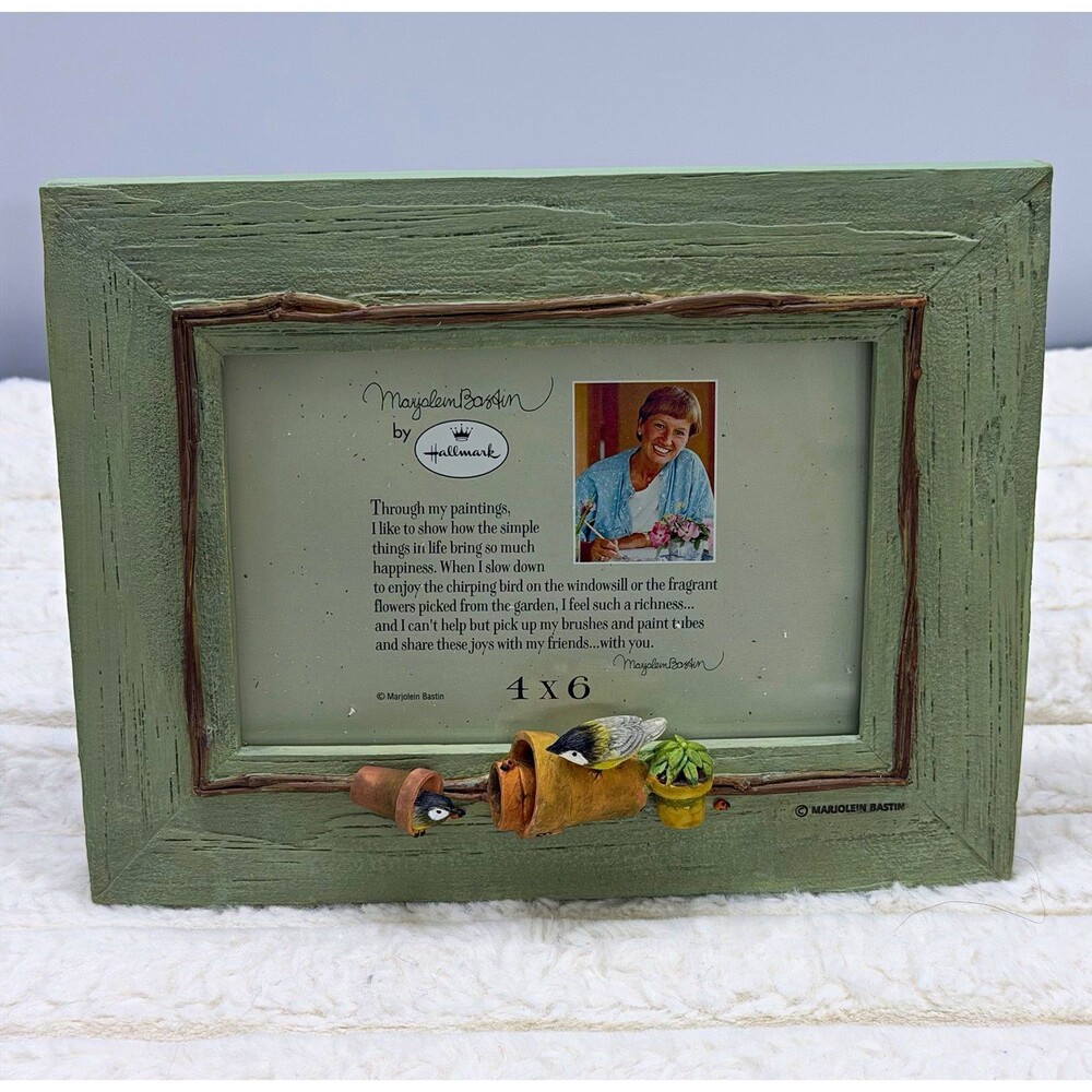 Vintage Hallmark Marjolein Bastin 4x6 Photo Frame 3D Birdhouse Birds Garden